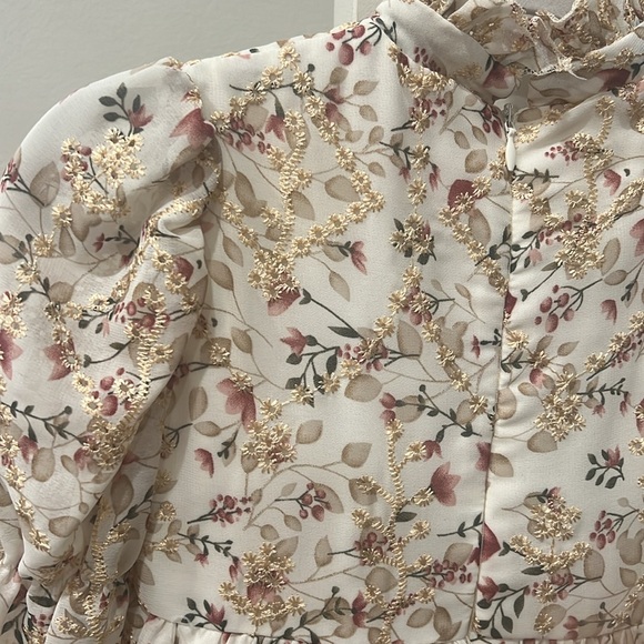 Girls designer dress. Ivory chiffon with floral design formal dress. Size 3-4T. - Picture 7 of 9